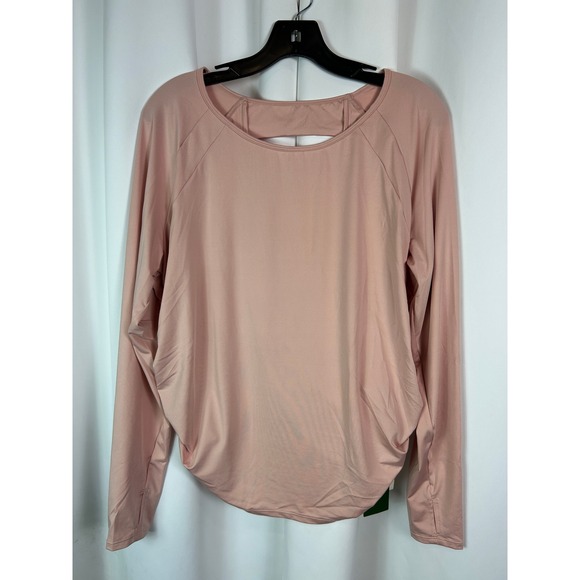 HALARA Tops - Halara Pink Solid Open Back Long Sleeve Active Top Thumbholes Sporty Shirt Large